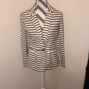Black/cream striped cotton/spandex blend blazer